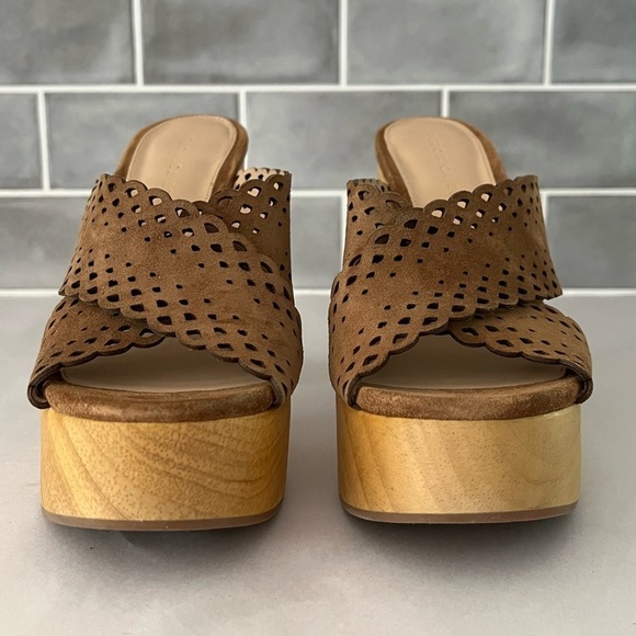 Veronica Beard Gaynor Suede Leather Platform Mules Neutral Retro Boho 6.5 New - Picture 3 of 11